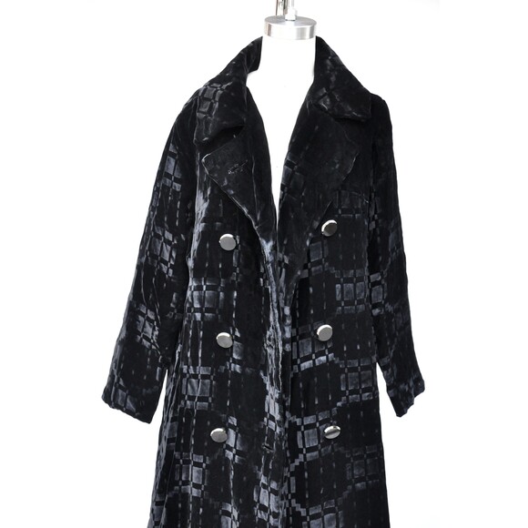 VELVET Black Coat Cloak Cape Jacket Shawl Theater Gothic Double Breasted S M - Picture 7 of 9